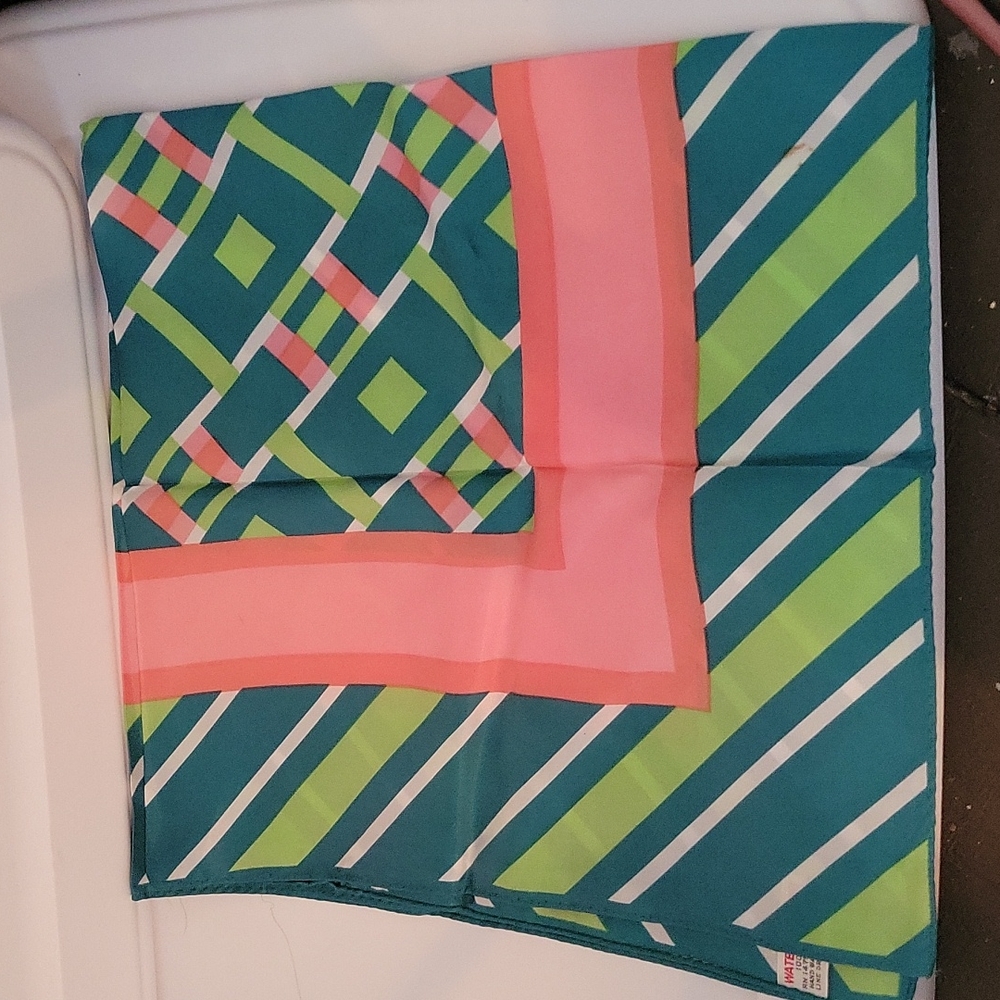 Vintage Green, Peach and Cream Geometric Scarf